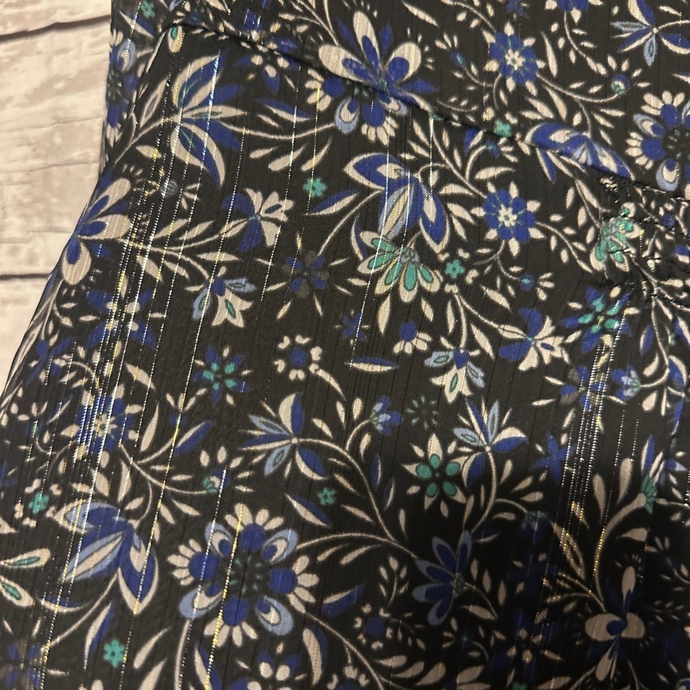 LOFT Black Floral Dress Size 8 | Sheer Overlay Tie Waist - Picture 4 of 7